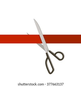 Grand Opening with scissors and red ribbon. Simple vector illustration.