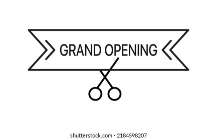 Grand opening with scissors. Vector illustration. Hairdressing salon, sewing studio, hairdresser, haircut, cut, sew, service, sign. Signboard concept. Vector line icon for Business and Advertising.