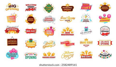 Grand opening set label icon graphic design