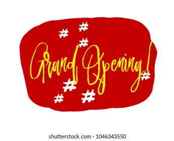 Grand opening, sign with red comic pop art label