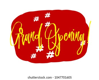 grand opening, sign with red comic pop art label