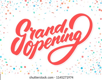 Grand opening sign. Vector lettering.