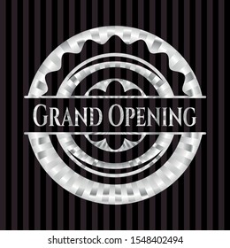 Grand Opening silvery badge. Vector Illustration. Mosaic.