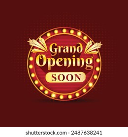 Grand Opening Soon Logo Label Unit Vector Design. 3D Logo, Retail Store, Shop, Mall Opening Promotional, Invitation Logo Layered