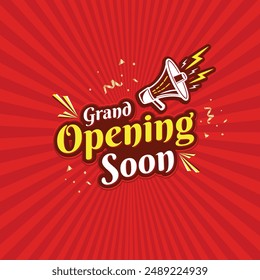 Grand Opening Soon Logo label Unit Vector Design. Announcement, New, Coming Soon, Store Open, Shopping