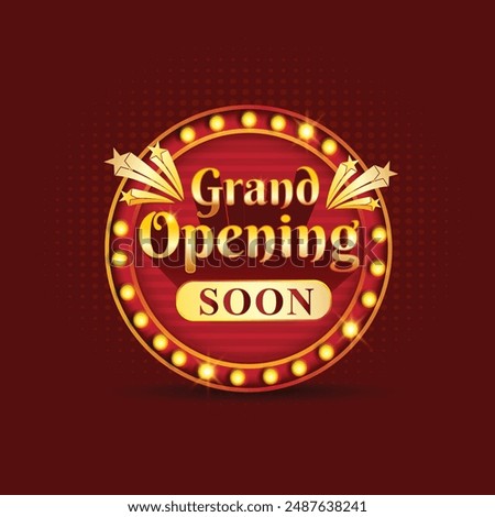 Grand Opening Soon Logo Label Unit Vector Design. 3D Logo, Retail Store, Shop, Mall Opening Promotional, Invitation Logo Layered