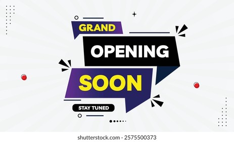 Grand Opening Soon! Sale Banner Template with Yellow, Black, Purple, and White Gradient Background - Stylish Element Shapes for Eye-Catching Designs