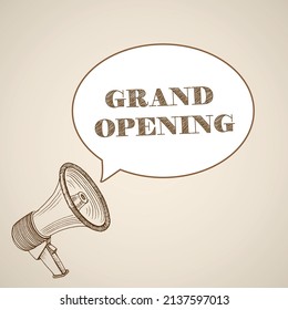 Grand opening speech bubble. Loudspeaker. Banner for business, marketing and advertising. Vector illustration