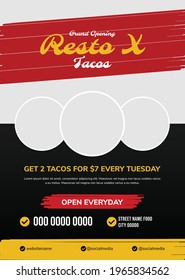 Grand Opening Tacos Restaurant Flyer Template A4 Size With Bleeds and High Resolution Vector