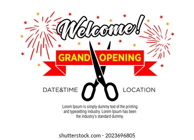 Grand opening template, banner, poster. Lettering design element for opening ceremony. Vector on transparent background