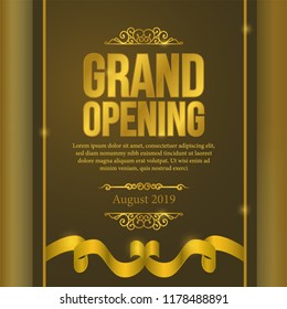 grand opening template with golden ribbon banner and vintage element for business or poster announcement