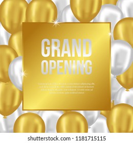 grand opening template with realistic gold and silver balloon with metal gold