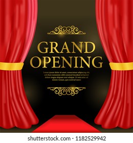 grand opening template with red carpet and red curtain