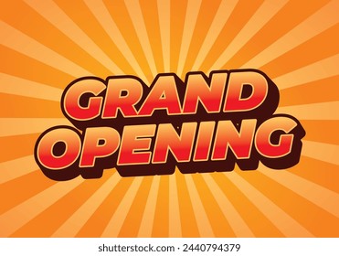 Grand opening. Text effect design in red orange color with 3 dimension effect