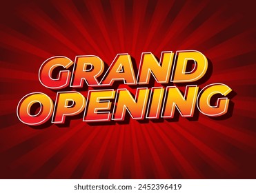 Grand opening. Text effect design in yellow red color with 3 dimension effect