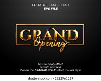 grand opening text effect, font editable, typography, 3d text. vector template