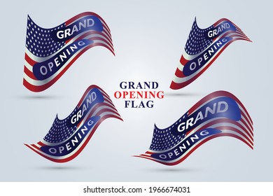 Grand Opening USA Flag Set Banner in realistic style Premium Vector