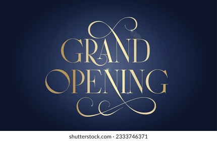 Grand opening Vector Advertising Template. Promo Lettering Background Scene with Golden Classic color. Social Media Poster Card Mockup Inscription Banner