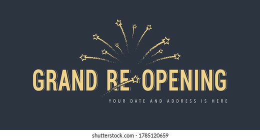 Grand opening or re opening vector background. Fireworks design element for poster or banner for opening or re-opening event