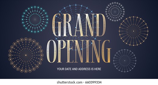 Grand opening vector background. Fireworks display design element for poster or banner for opening ceremony