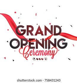 Grand Opening Vector Background With Red Ribbon.