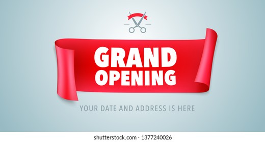 Grand opening vector background. Ribbon cutting ceremony design element for opening  event 