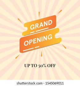 Grand Opening Vector Background. Sunburst Background and Memphis Object. Template Banner, Flyer, Design Element, Decoration for Opening Ceremony