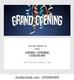 Grand opening vector banner, illustration, invitation card. Template festive invite design with  text for opening ceremony 