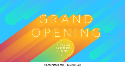 Grand opening vector banner, illustration. Nonstandard design element with modern font for red ribbon cutting and opening ceremony 