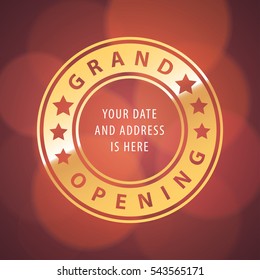 Grand opening vector banner, illustration. Template design element with letters in the circle for new store opening ceremony can be used as a background or poster