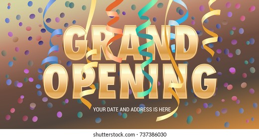 Grand opening vector banner with paper garlands. Template festive design element for opening ceremony can be used as background or poster