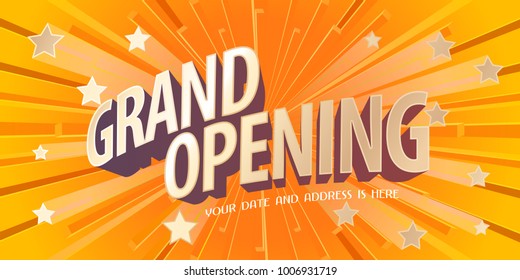 Grand opening vector banner, poster, illustration. Unusual design element with abstract background for opening ceremony 