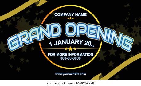 Grand opening vector banner template with curved title. Banner or backdrop for opening ceremony. Grand opening vector banner, poster, illustration. Decoration for opening ceremony.