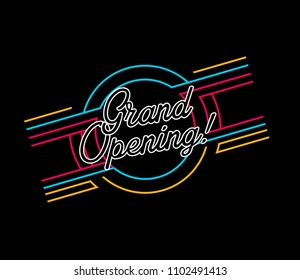 grand opening, vector beautiful greeting card with neon theme