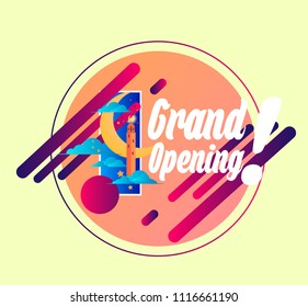 grand opening, vector beautiful greeting card or label with crescent moon theme.