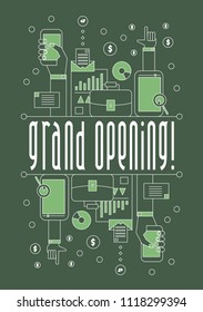 grand opening, vector beautiful greeting card or label with 
business theme.