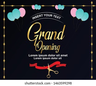 Grand opening vector editable background. Banner or backdrop for opening ceremony. Grand opening vector banner, poster, illustration. Light board sticker print. Decoration for opening ceremony.