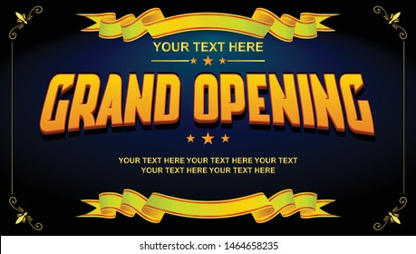 Grand opening vector editable sign. Banner or backdrop for opening ceremony. Grand opening vector banner, poster, illustration. Light board sticker print. Decoration for opening ceremony.