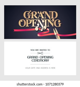 Grand opening vector illustration, background, invitation card. Template banner, invite for opening event 