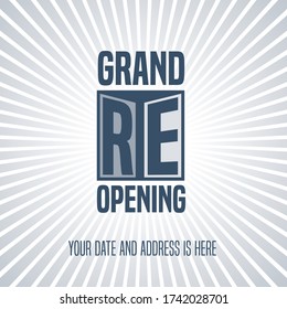 Grand opening or re opening vector illustration, background with open door. Template design element for opening or re-opening event can be used as banner