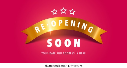 Grand opening or re opening vector illustration, background. Design element with ribbon for opening or re-opening ceremony