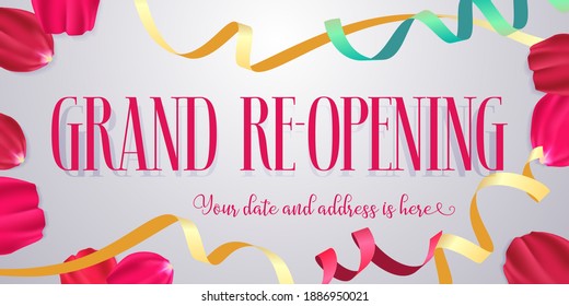Grand opening or re opening vector illustration, background. Design element with flower petals for opening or re-opening ceremony