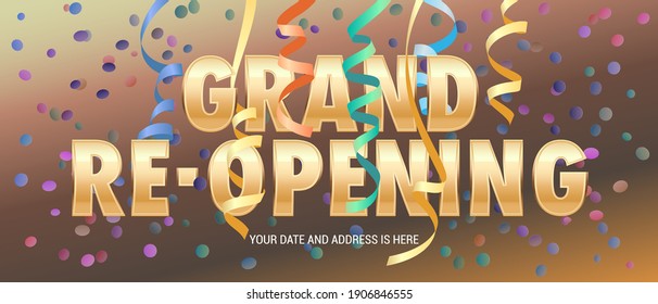 Grand opening or re opening vector illustration, background. Design element with garlands  for opening or re-opening ceremony