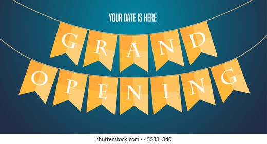 Grand opening vector illustration, background for new store, club, etc with garland. Template banner, flyer, design element for opening event