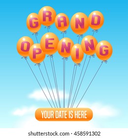 Grand opening vector illustration, background for new store, club, etc with balloons. Template poster, banner, flyer, design element for opening event