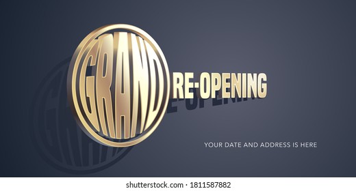 Grand opening or re opening vector illustration, banner. Design element for opening or re-opening ceremony