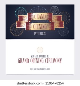 Grand opening vector illustration, invitation card for new shop. Template banner, invite for opening event with retro design 