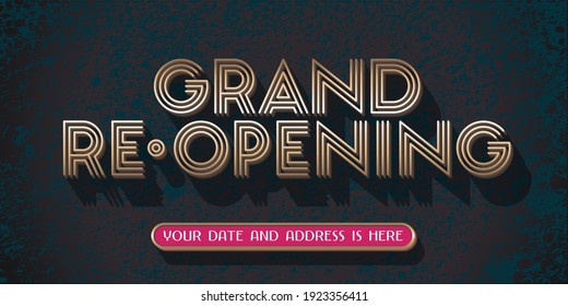 Grand opening or re opening vector illustration for new store. Template design element with luxury golden sign can be used as banner, flyer for opening or re-opening event