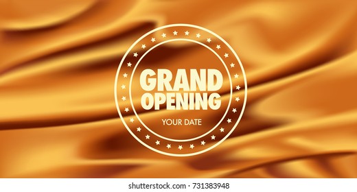 Grand opening vector illustration, poster. Template banner with graphic background and sign for opening event