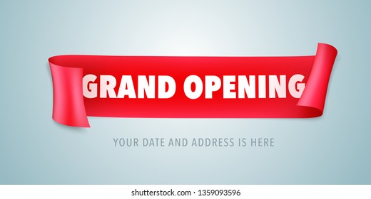 Grand opening vector illustration with red ribbon. Template design element for opening ceremony can be used as poster 